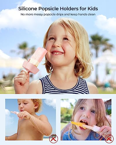 Classic 4Pack Drip-Free Silicone Popsicle Holders, AODISTUCE Popsicle Holder with Straw Collection